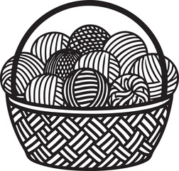 Woven basket full of striped yarn balls vector