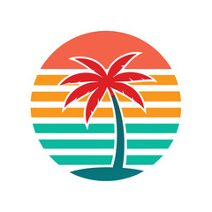 Obraz premium Retro Vintage Sunset Above Beach Waves and Palm Trees