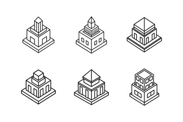 isometric building view icon line art vector illustration