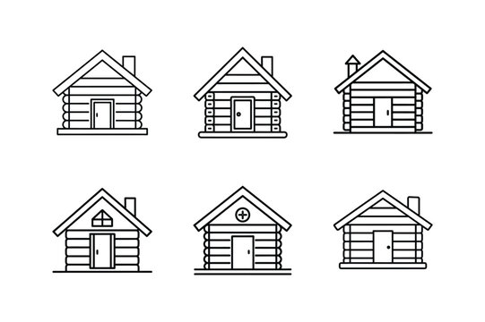 log cabin draft line art vector illustration