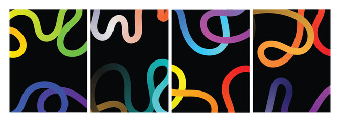 .Collection of Minimalist Wavy Bold Lines Poster Backgrounds. Modern Abstract Art Design Template Set.EpS10
