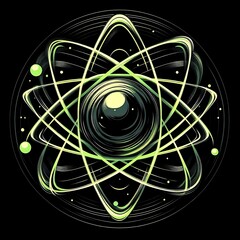 Naklejka premium Vibrant Atomic Symbol with Obsidian Nucleus