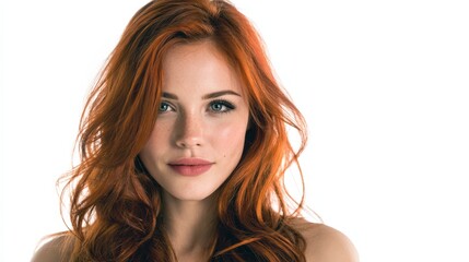 Fototapeta premium Stunning redhead woman portrait. Perfect for beauty, fashion, and haircare advertising. Ideal for websites and magazines.