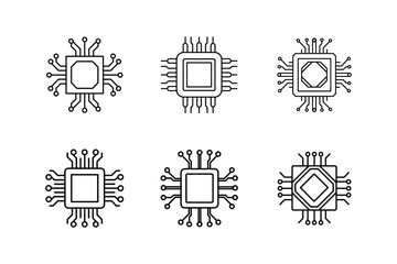 microchip icon line art vector illustration