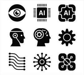 AI Thinking Process Silhouettes in Black