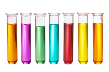 Colorful test tubes filled with liquid  isolated on white background