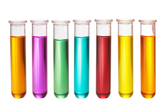 Colorful test tubes filled with liquid  isolated on white background