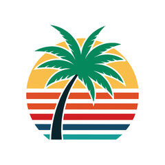 Obraz premium Retro Vintage Sunset and Wave Flow Under Palm Tree