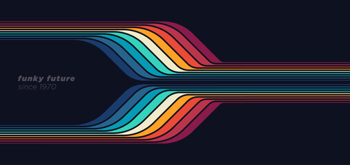 Abstract background design in a futuristic retro style with colorful lines, inspired by the 1970s. Vector illustration.