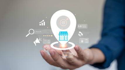 Digital marketing concept of local SEO strategy for small business to improve online visibility and...
