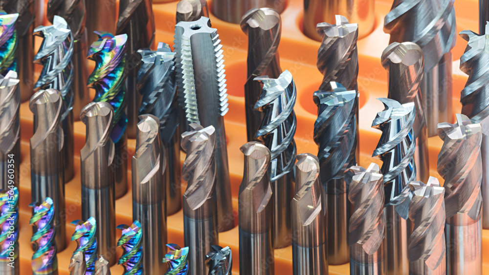 Poster various types of drill bitsmilling cutter . display is organized and bits are arranged in a way that makes it easy to see the differences between them