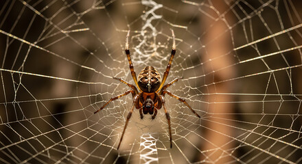 Obraz premium Intricate Spiderweb with a Striking Orb Weaver Spider