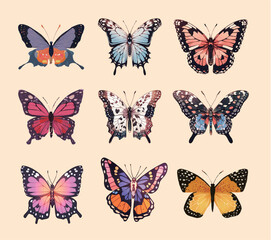 set of vector butterflies