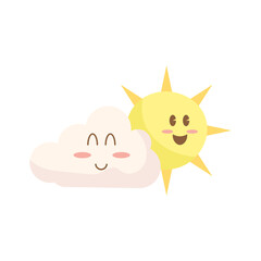 Cute Cartoon Sun and Cloud with Smiling Faces Illustration