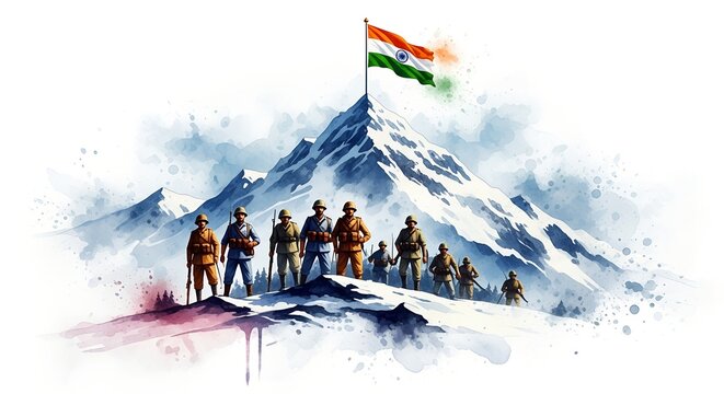 Kargil Vijay Diwas – 26th July: A Patriotic Digital Art Tribute to Indian Soldiers and Their Bravery in Snowy Mountains, Where the Tricolor Rose in Glory and the Nation Stood in Unity and Pride"