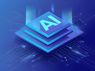 Fototapeta premium AI chip stack modern hardware accelerator graphic for fintech and SaaS landing pages