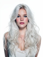 Fototapeta premium Stunning blonde woman, long wavy hair, beauty portrait. Ideal for hair, beauty, fashion ads.