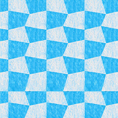 Abstract geometric pattern with blue and white textured squares and polygons