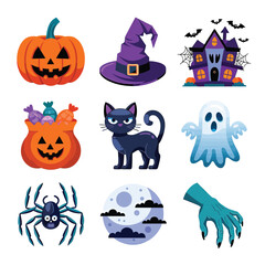 Obraz premium 2d vector illustration Halloween t shirt icon design items ghost character Candles in carved pumpkin 