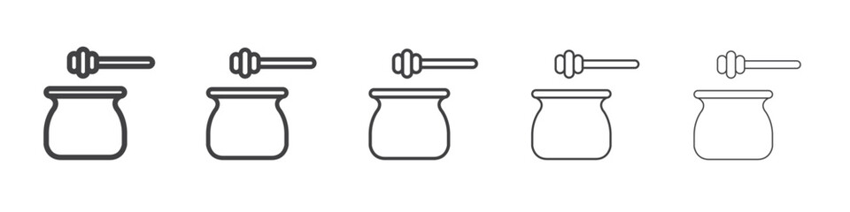Honey jar with dipper icon Line graphics illustration symbol