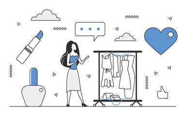 Fashion industry and makeup cosmetic studio. Beauty salon and clothes room vector monocolor illustration