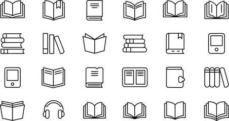 Vector book icon set for education and reading design elements in library and bookstore collection