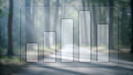 Transparent bar graph overlay on a sunlit forest path, blending data visualization with a natural outdoor setting.