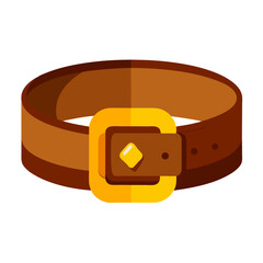 Cartoon classic brown leather belt with golden buckle vector icon on white background.