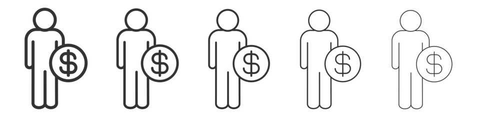 Man take money credit icon Line graphics illustration symbol