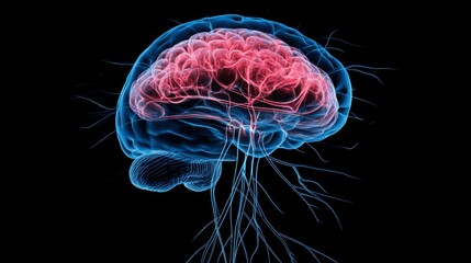 Obraz premium Human brain and nervous system against a black background, animation.