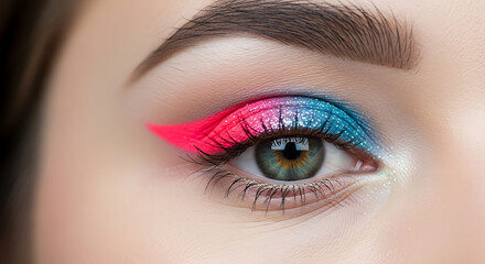 Obraz premium Vibrant Eye Makeup: Colorful Beauty Close-Up