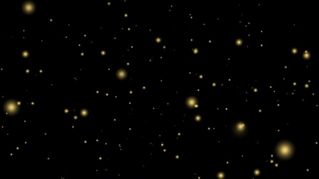 Yellow Light Particles Flying Toward the Viewer on Black Background