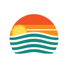 Fototapeta premium Retro Vintage Sunset on Thick Wave and Sun Rays Stripes