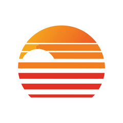 Retro Vintage Sunset on Wave Splash Silhouette Stripes