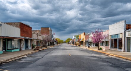 Obraz premium Economic Crisis Small Business. Illustrating Impact of Financial Struggles on Local Communities and Businesses: Empty Main Street with Closed Stores