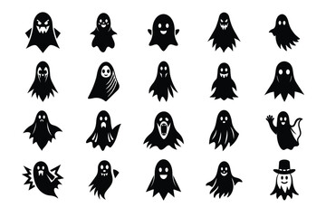 20 Ghost Vector Icon set, Spooky Halloween Outline Set