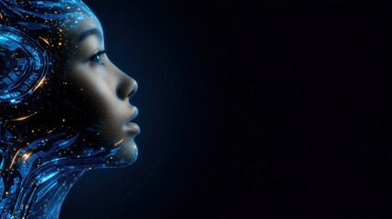 futuristic AI mind made of open-source code fragments, glowing blue matrix aesthetic