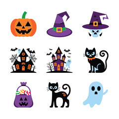 Obraz premium 2d vector illustration Halloween t shirt icon design items ghost character Candles in carved pumpkin 