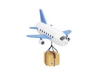 Airplane transporting a package icon 3d render. Air cargo icon 3d render illustration