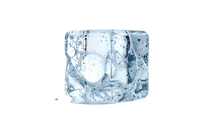 Fototapeta premium Ice cube close up macro shot on white background refreshing cold drink ice water frozen crystal clear 3d render on transparent background