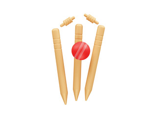 Cricket Wicket with Ball icon 3d. Cricket stumps with ball icon 3d render illustration
