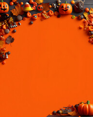 Fun halloween candy flat lay background with orange vibe