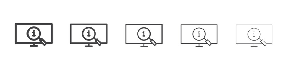 Researching information online icon Line graphics illustration symbol