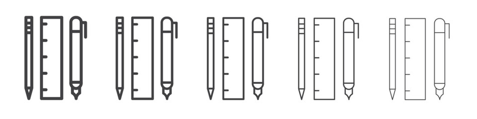 Ruler, pencil and pen icon Line graphics illustration symbol