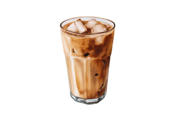 Tall Glass Of Iced Coffee With Milk And Ice Cubes On A Transparent Background Watercolor Illustration