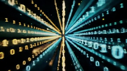 Immersive binary data stream with glowing digits, animated flow, and pulsing highlights in a futuristic digital space - Powered by Adobe