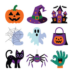 2d vector illustration Halloween t shirt icon design items ghost character Candles in carved pumpkin
