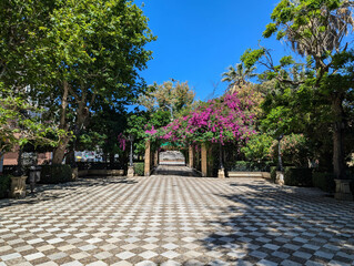 Empty park surrounded by colorful nature in Cadiz