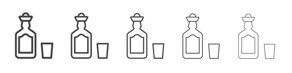 Tequila bottle and glass icon Line graphics illustration symbol