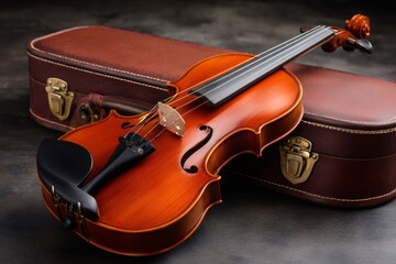 Obraz premium Classical violin resting on vintage brown case